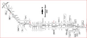 The Downtown Spur splits off of the CSX main near Miami International airport and runs roughly three and half miles due east.